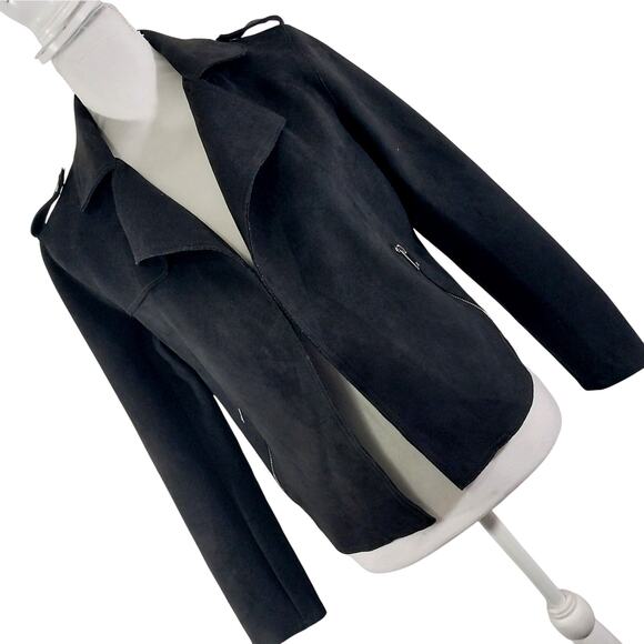 NWOT! TAHARI! RICH BLACK FAUX SUEDE ZIP POCKET, EPAULETTE SHOULDER JACKET! SZ S - Picture 12 of 12